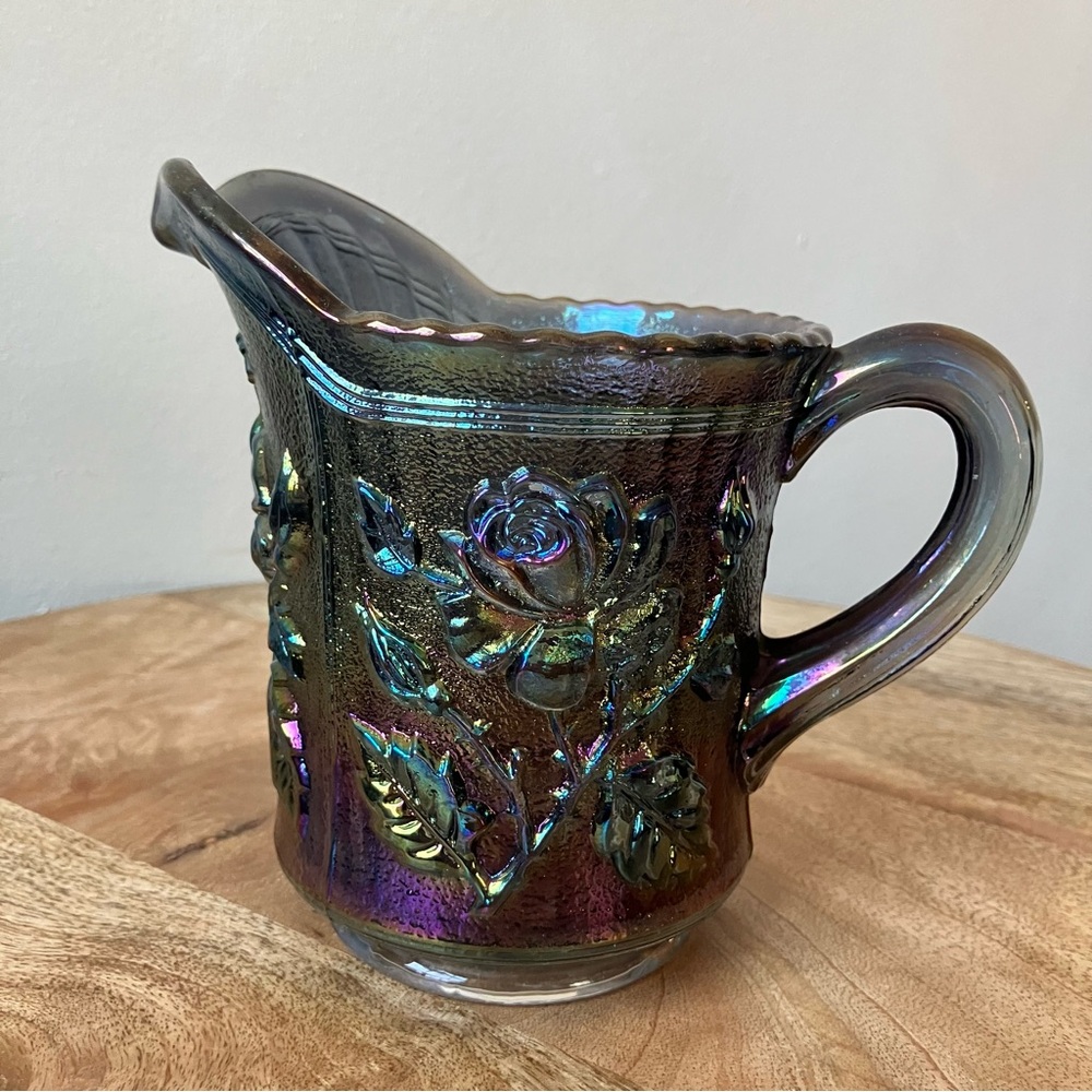 Imperial | Antique Purple Lustre Rose Carnival Glass Creamer Pitcher